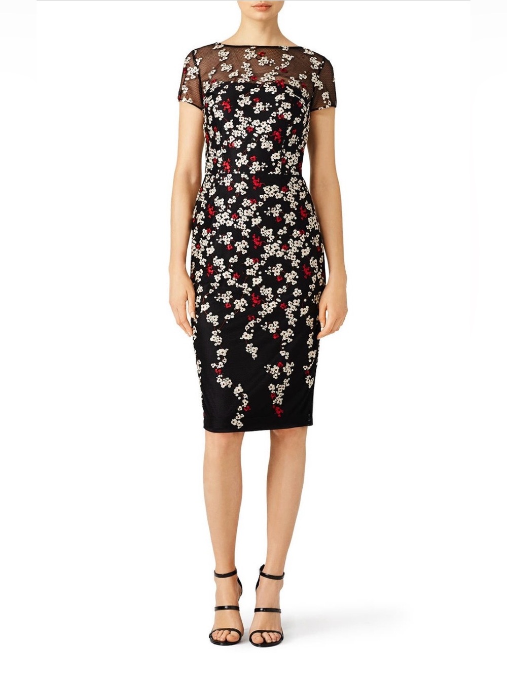 David Meister~Black Falling Floral Embroidered Sheath~Size 4~$650~